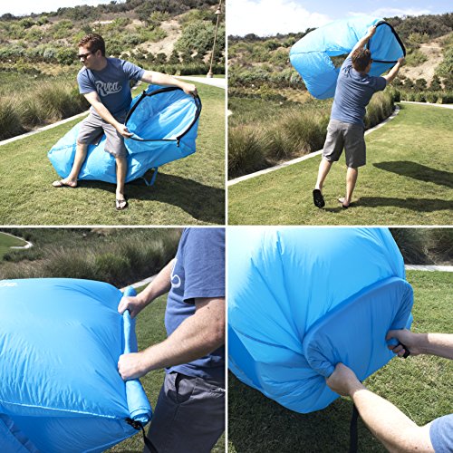 Clevermade Inflatable Lounger Air Chair: Lightweight Recliner Style, Portable Outdoor Beach Chair With Carry Bag, Ground Stakes, And Storage Pockets, Teal #TOP3