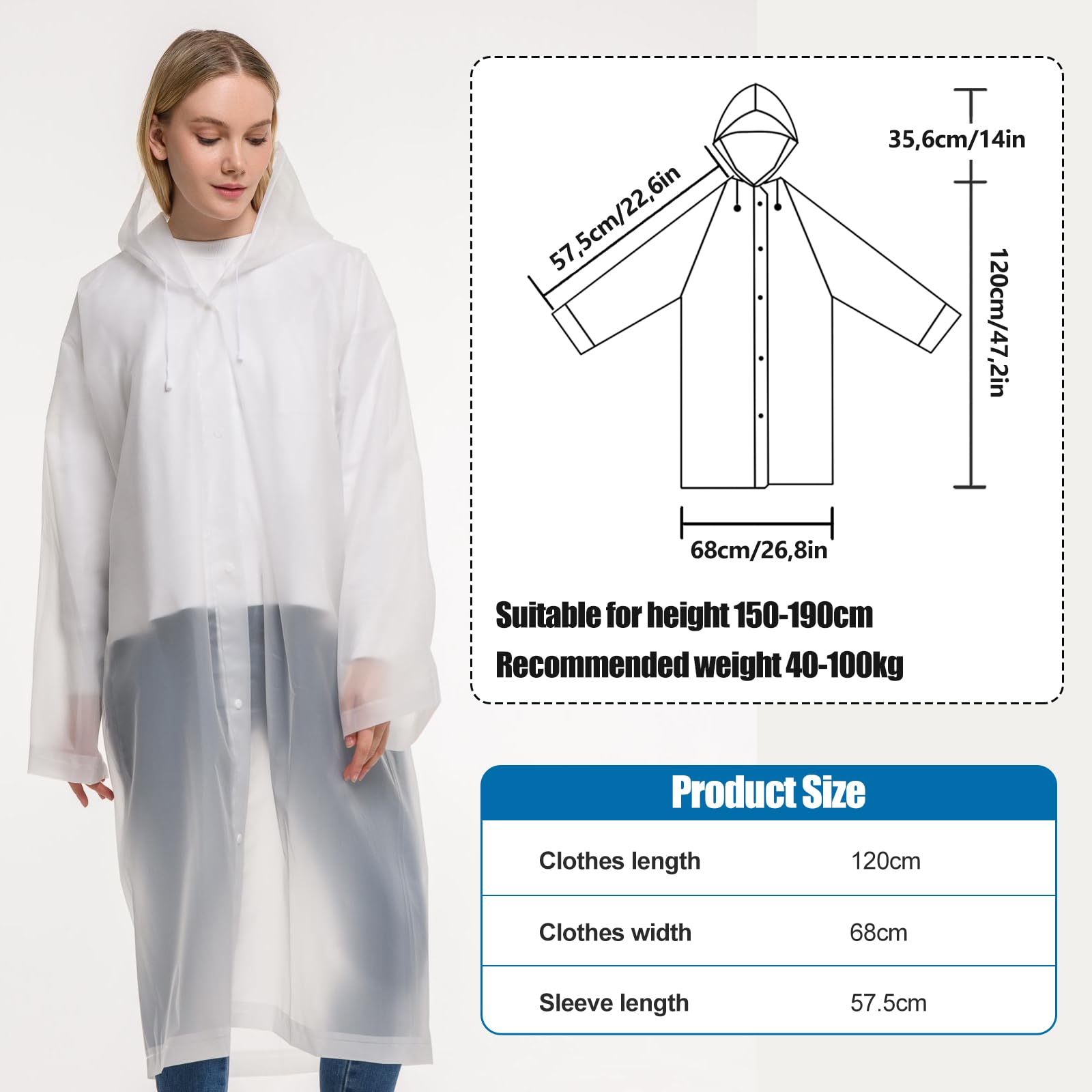 Lot de 2 Poncho Pluie Imperméable, Réutilisable Cape de Pluie, avec Chapeau, EVA Poncho Pluie, pour Homme et Femme, pour Randonnée, Camping, Festival, Vélo et Voyage