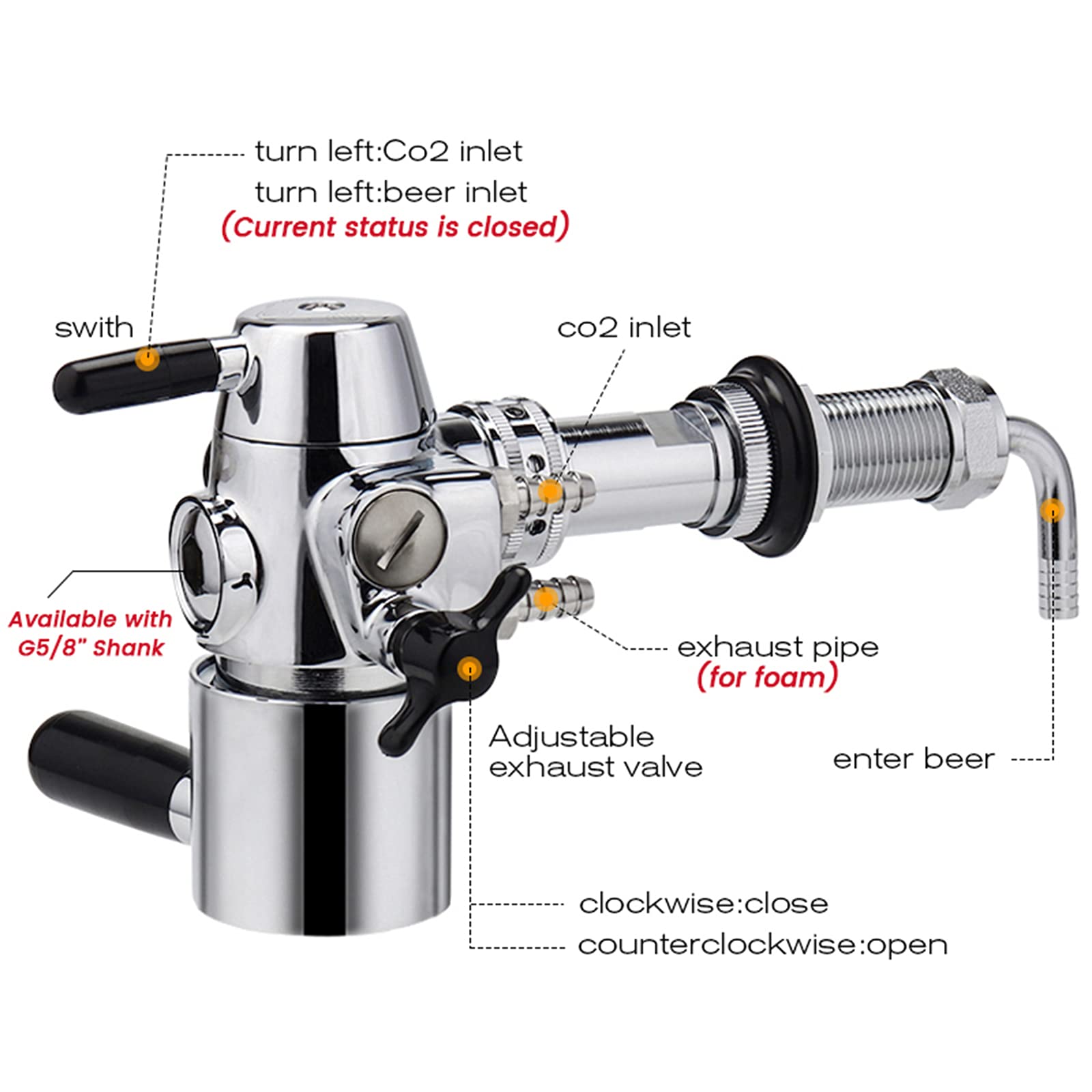 Schiuma per rubinetto della birra in acciaio inox, strumento di riempimento senza schiuma per bottiglie in PET e vetro – Design professionale per un riempimento efficiente