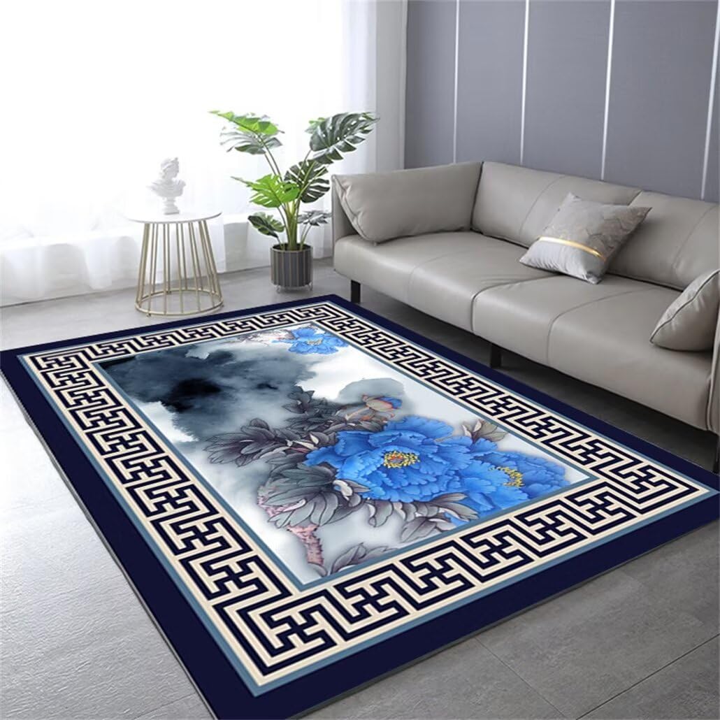Tapis de chambre ado doux et facile a aspirer : grand tapis bleu 200x260 cm pour grand salon