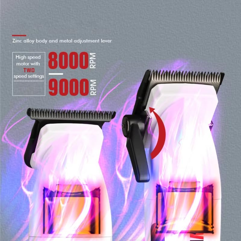 Image of WMARK Ng-8632 Kit Hair Clipper 9000RPM & 9000RPM Hair Trimmer Metal Boday 2 Speed Setting Magnetic Motor 9 Guide Comb Taper Lever Adjustments Runtime 180 & 240 Min, Model 7, White