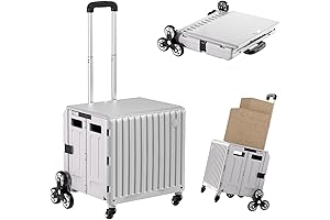 HONSUN Foldable Cart With Stair Climbing Wheels, Collapsible Rolling Utility Cart With Telescoping Handle