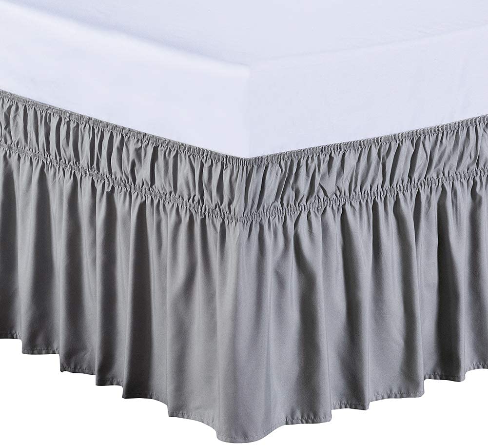 Meila Three Fabric Sides Wrap Around Elastic Solid Bed Skirt, Easy On/Easy Off Dust Ruffled Bed Skirts 16 Inch Tailored Drop (Grey Twin/Full)-image-46