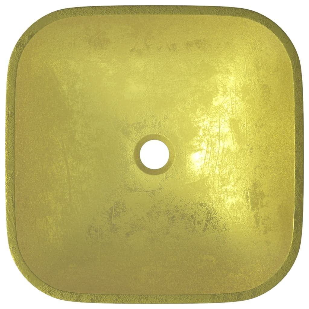 Lavabo de cristal dorado 42 x 42 x 14 cm – Lavabo redondo para baño y aseo de invitados – Diseño elegante lavabo de cristal templado sin rebosadero – moderno lavabo de baño