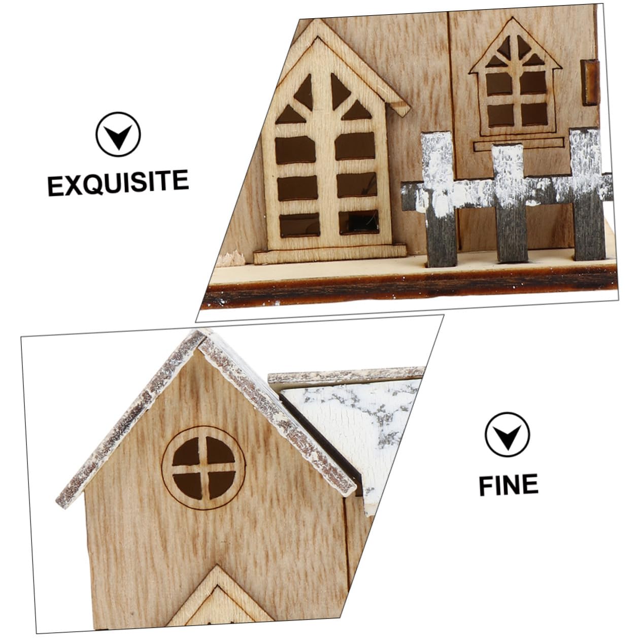 3 Piezas Decoración Navideña Madera Luminosa Casas Pueblo con Luz LED para Interior Fiesta Xmas