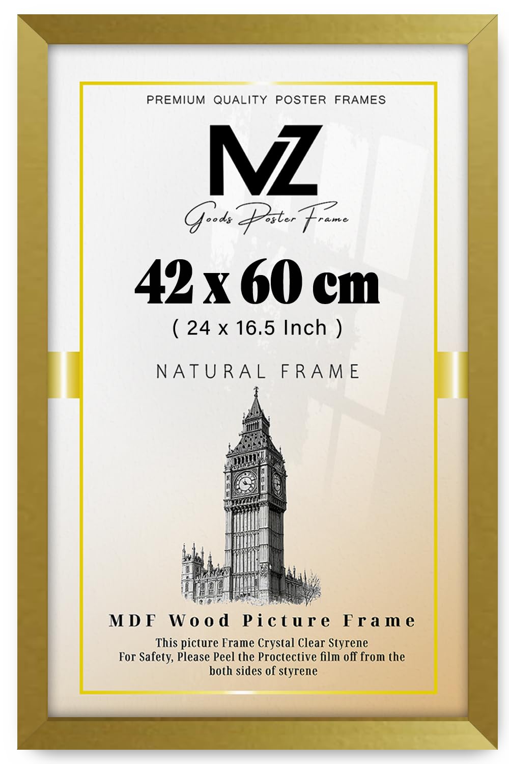Mz Goods Gold | (42 X 60 Cm) Poster Frame - 420 X 600 Mm Photo Frame For Posters And Prints – Solid Eton Wood, Home Décor 1' 5" X 1' 12" [ ]