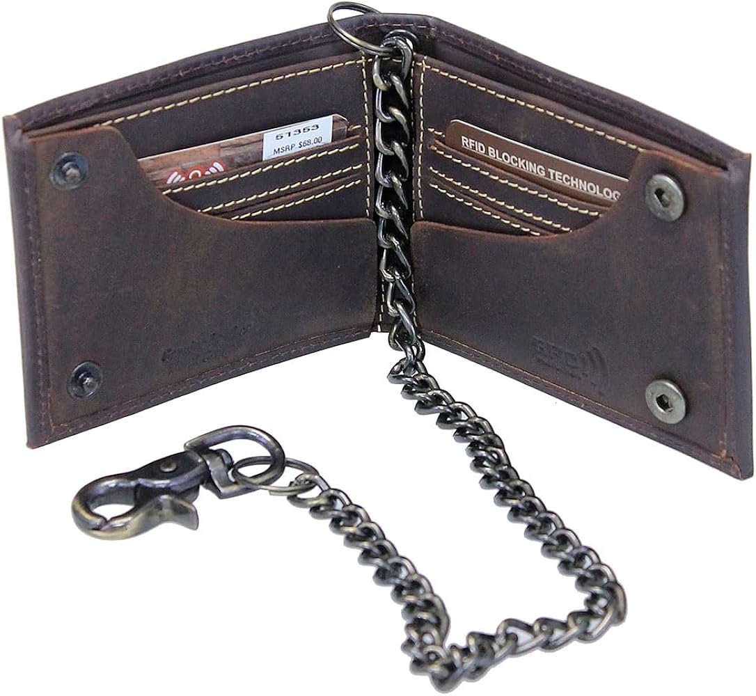 Amazon.com: RFID Oil Tanned Bifold Chain Wallet W/Snaps : Clothing
