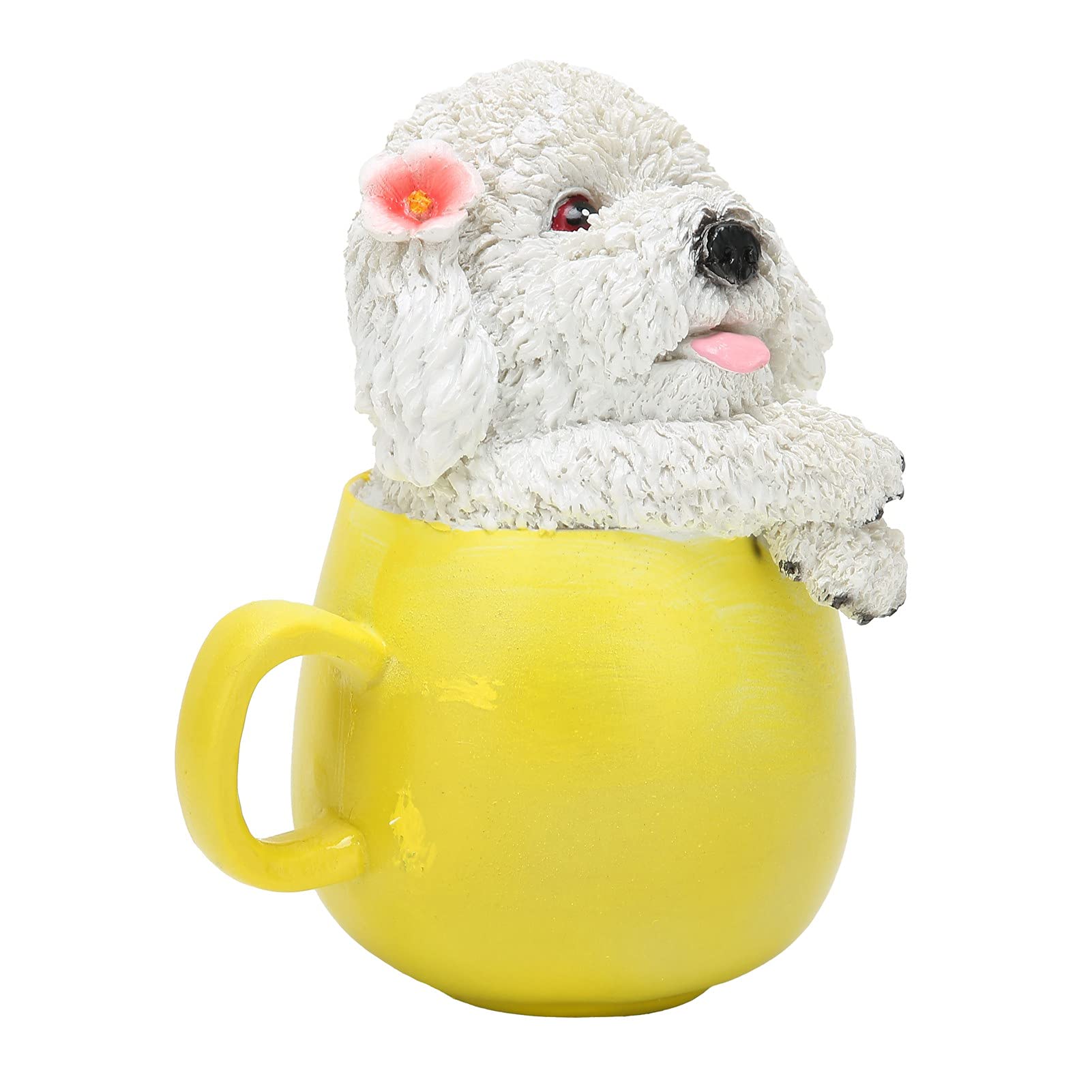 Teacup Dog Ornaments Vivid Schnauzer Teacup Plastic Resin Cute Puppy Desktop Ornaments Simulation Pet Dog Cuddly Toy Dog Ornaments Children'S Day Gift for Outdoor Indoor Car Decoration