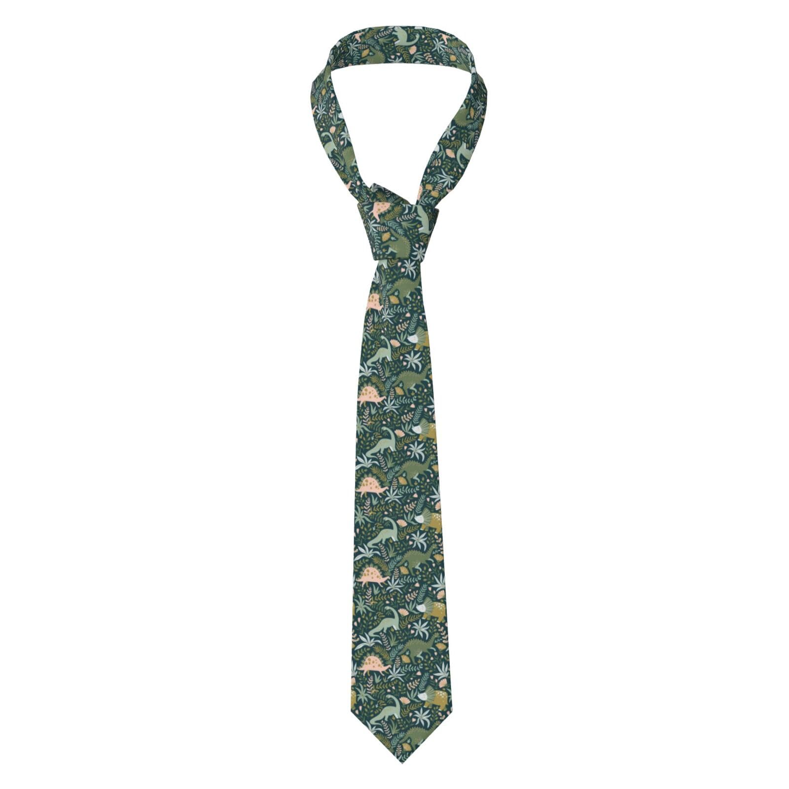 HAZURE Cute Dinosaur Ties For Men, Slim Men'S Necktie,Print Silk Adjustable Tie For Wedding Party Casual Daily Use