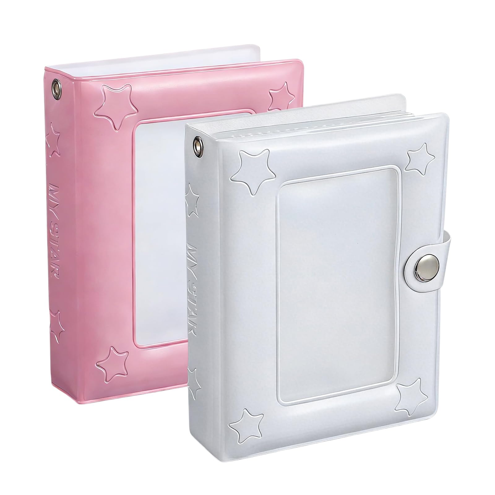 2 Pcs Mini Photo Card Binder Pocket Hollow Kpop Binder with 32 Pockets Portable Star PU Leather Cover for Collecting Photocard