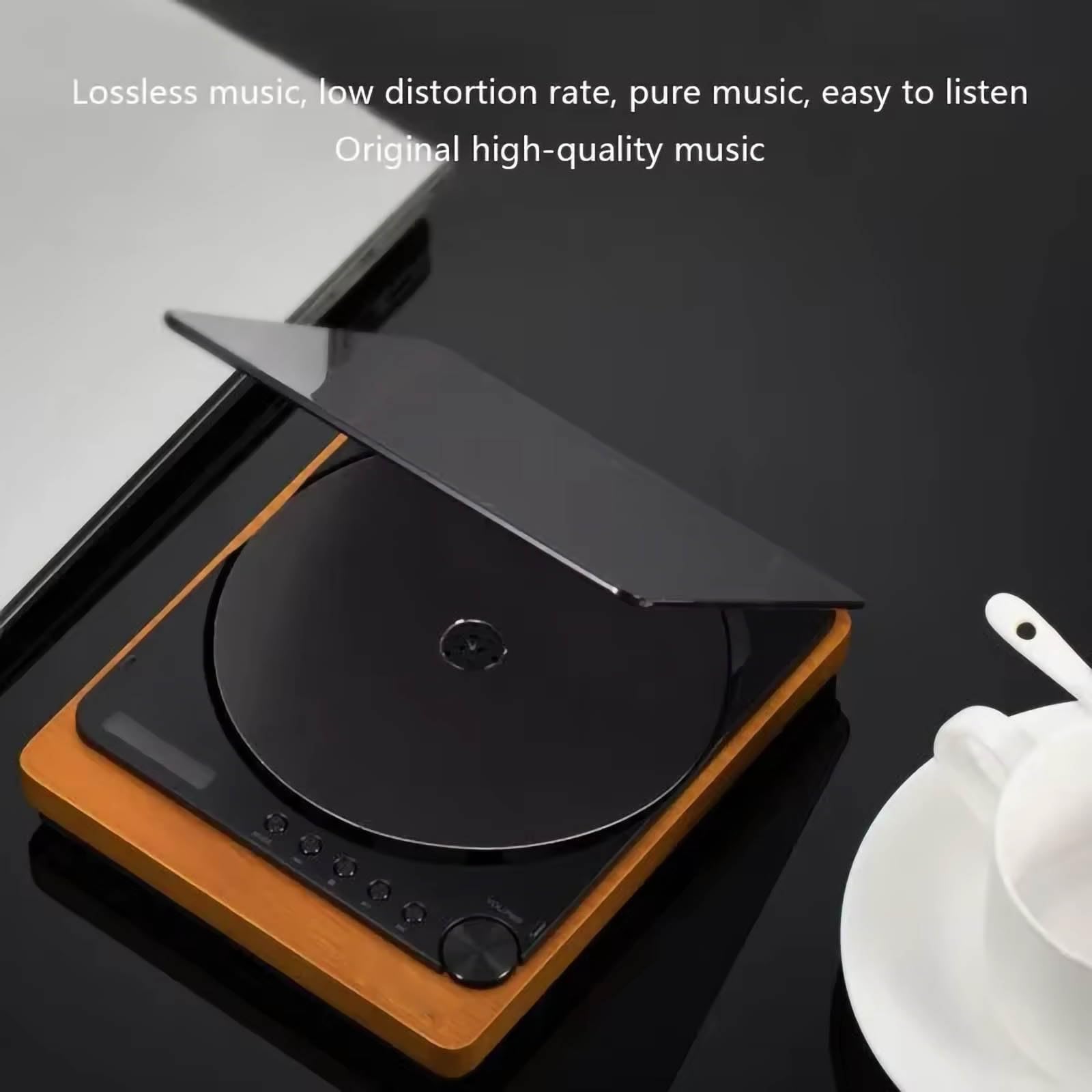 Mini lettore CD vintage, Bluetooth 5.1 con cavo in fibra ottica da 1,5 m, ripping da CD a USB, uscita digitale ottica, jack AUX da 3,5 mm, telecomando, USO AUTO DOMESTICO