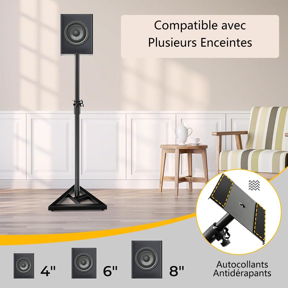 SOARS Support Enceint, Lot de 2 Pieds Enceintes avec Pied Triangulaire, Réglable en Hauteur de 97 à 157 CM, Stable en Acier, Charge Maximale 50 kg, pour Maison, Bureau, Club, Mariage, Noir