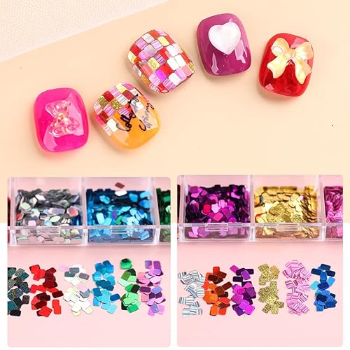 Jmeowio 12 Colors Square Nail Glitter Sequins 3D Holographic French Tip Nail Art Charms Paillettes Sparkle Nail Art Decoration For Women Girls thumb #3