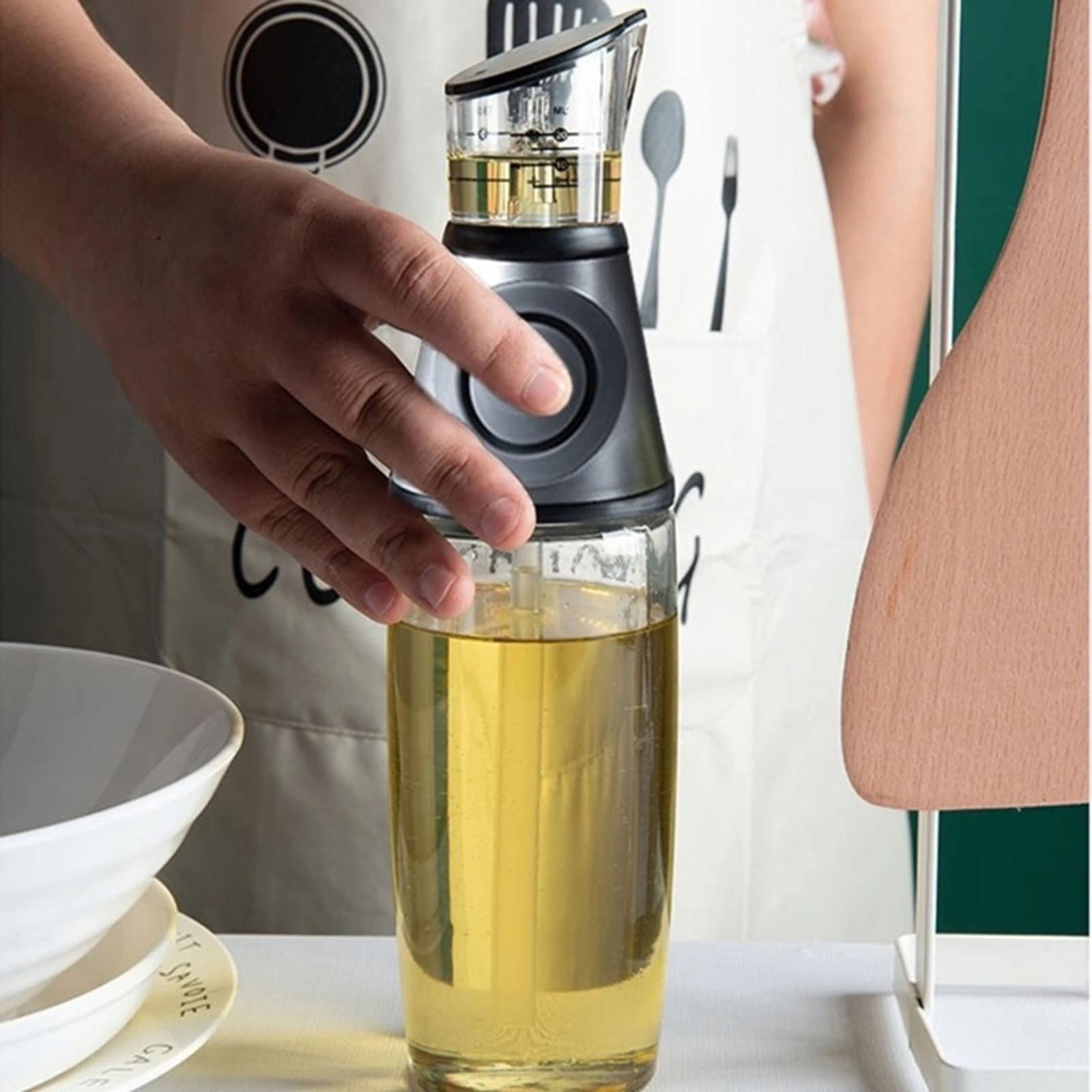 Tarros de especias Botella de vinagre con vertedor de vinagre sin goteo, controla fácilmente la ingesta de grasa. Dispensador de aceite, botella dispensadora de aceite de medición de presión