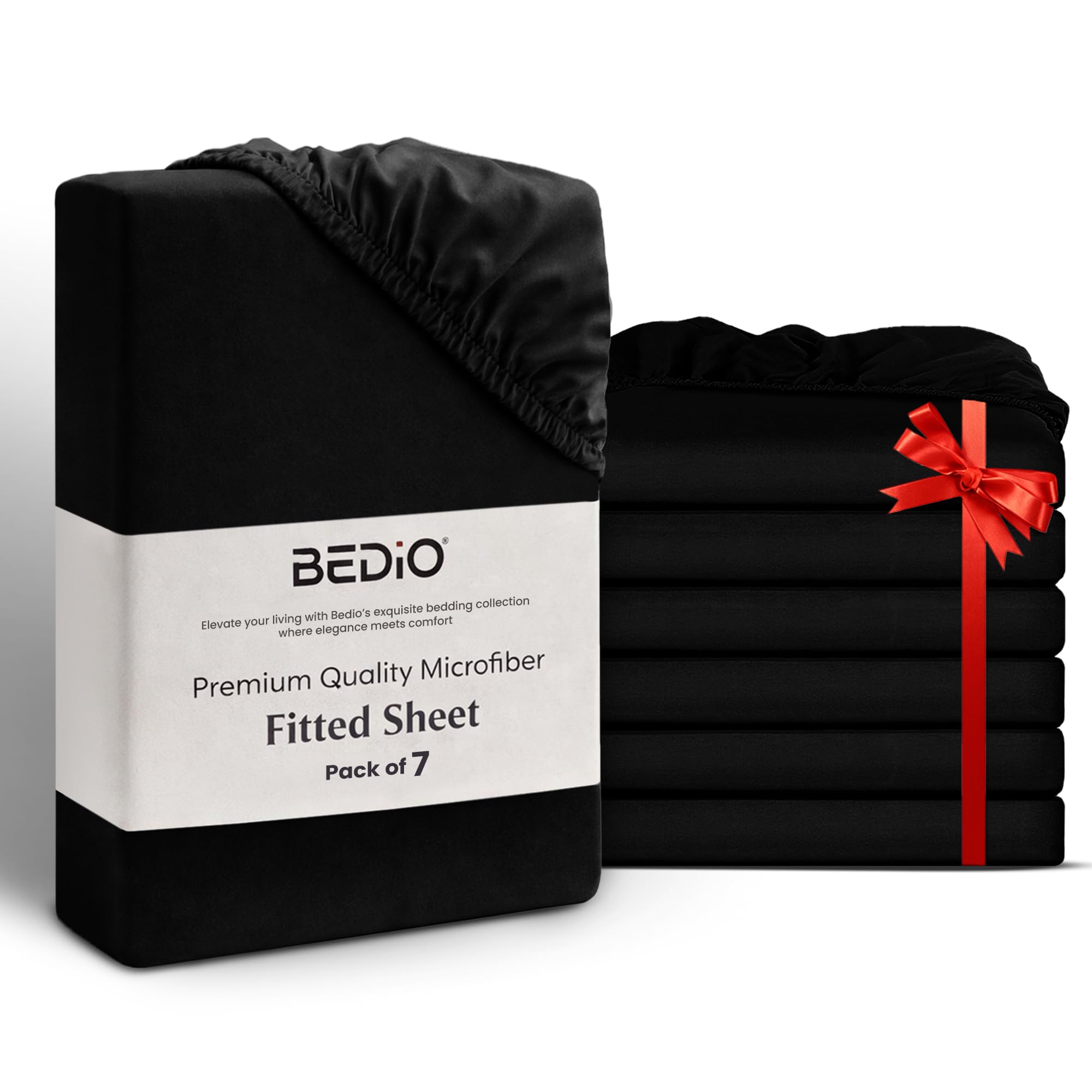 BEDIO Black Double Bed Sheets (Pack of 7) 137x190CM - Extra Deep Pocket 40 cm (16 inch) 360° All Around Elastic Easy Care - Soft Brushed Microfiber Fabric - Shrinkage & Fade Resistant — image 1