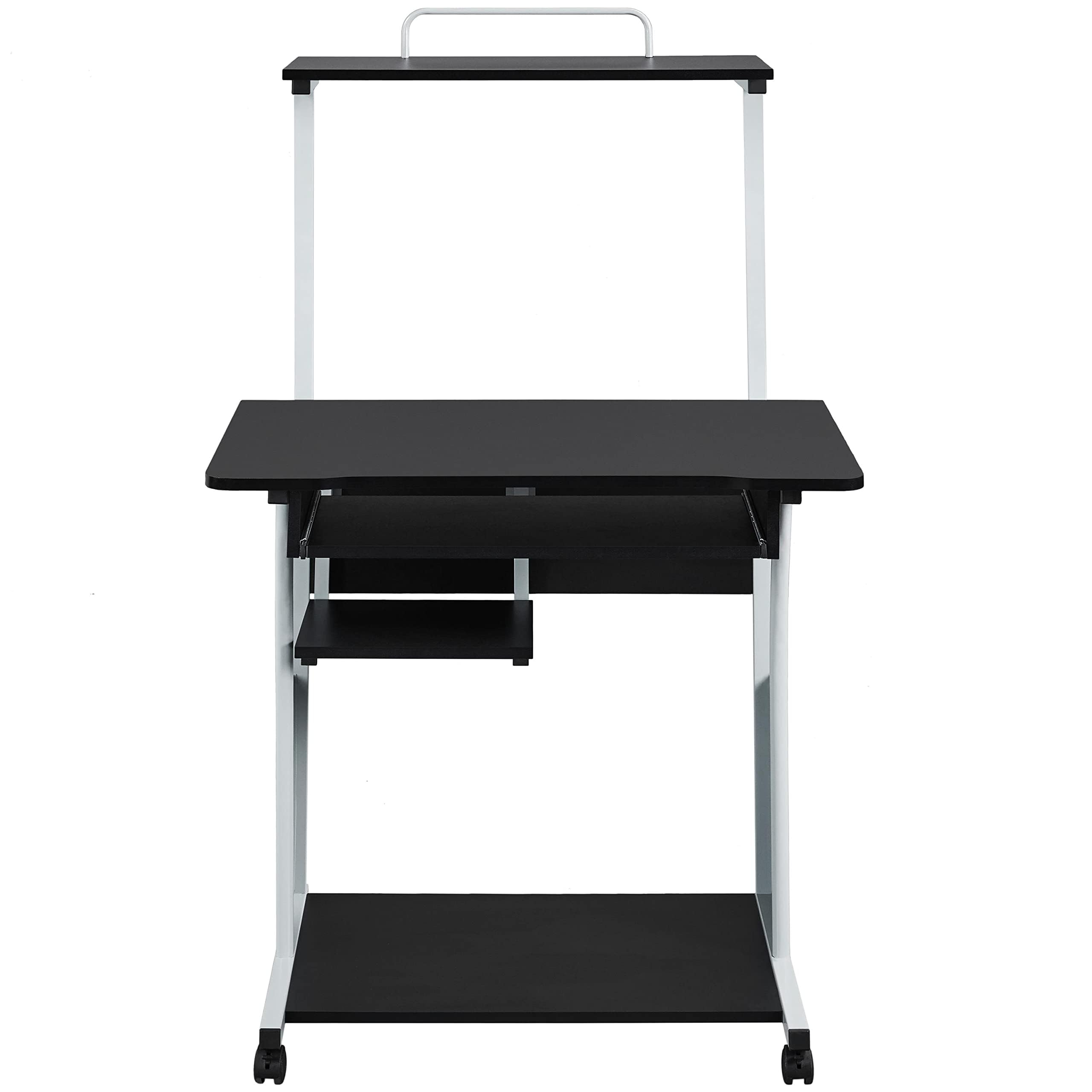 Yaheetech Mesa de Ordenador con Ruedas 80x50x132cm Mesa de Trabajo Móvil Escritorio con Estantería Bandeja para Teclado para Estudio Casa Oficina Negro
