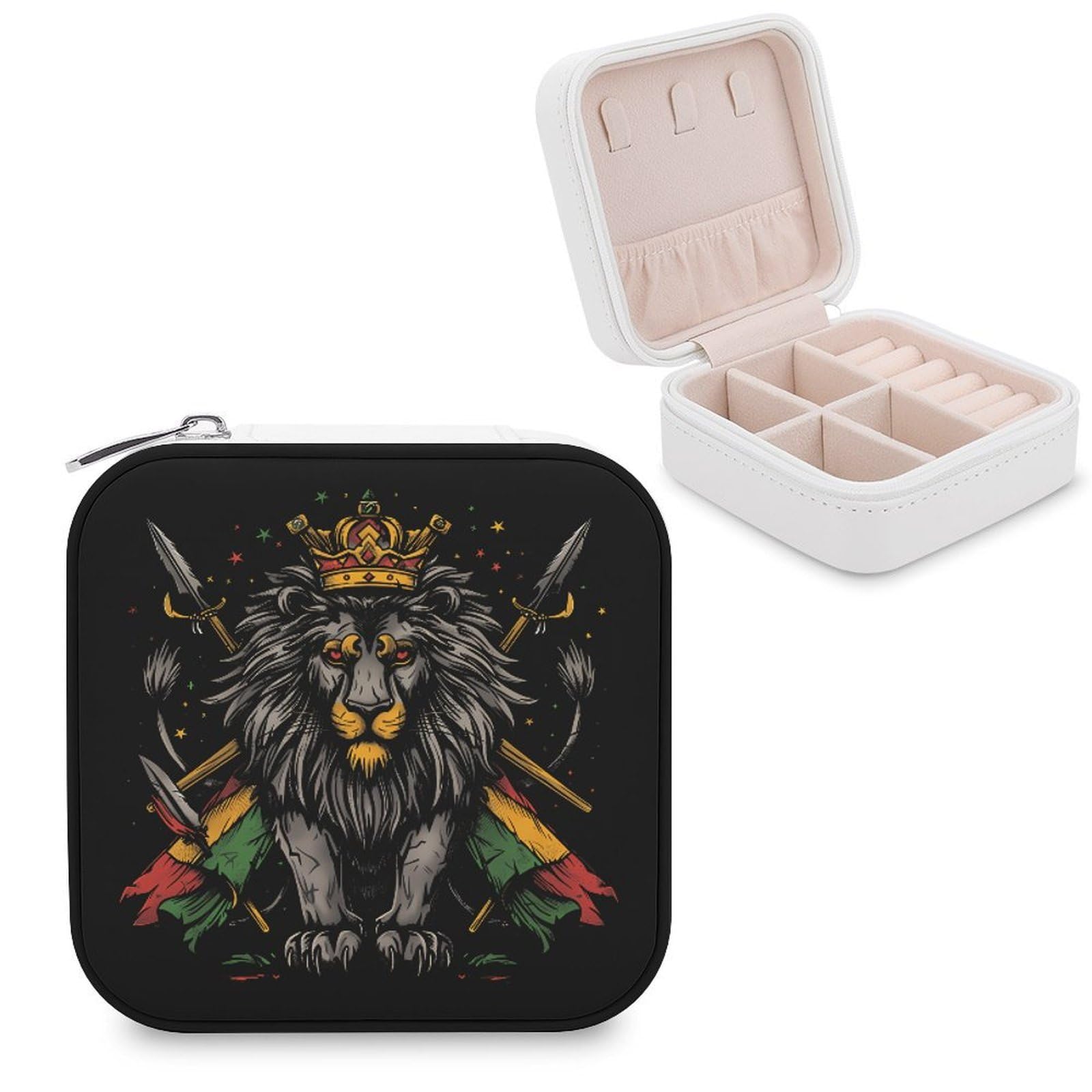 CUTJMDNGH Lion Flag Reggae Rastafarian Rasta Jewelry Box for Women Jewellery Case Organizer Storage Boxes Craft