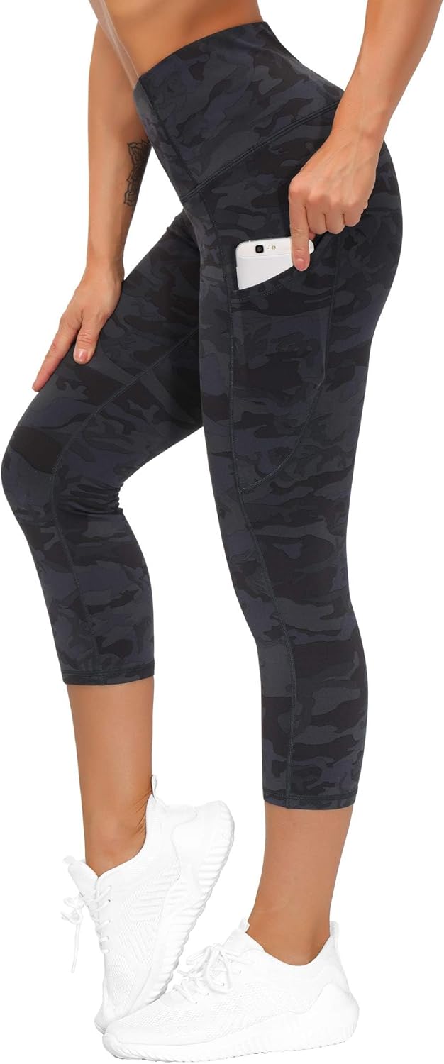 THE GYM PEOPLE Womens' Yoga Pants High Waist with Pocket Tummy Control Z-capris Camo XX-Large