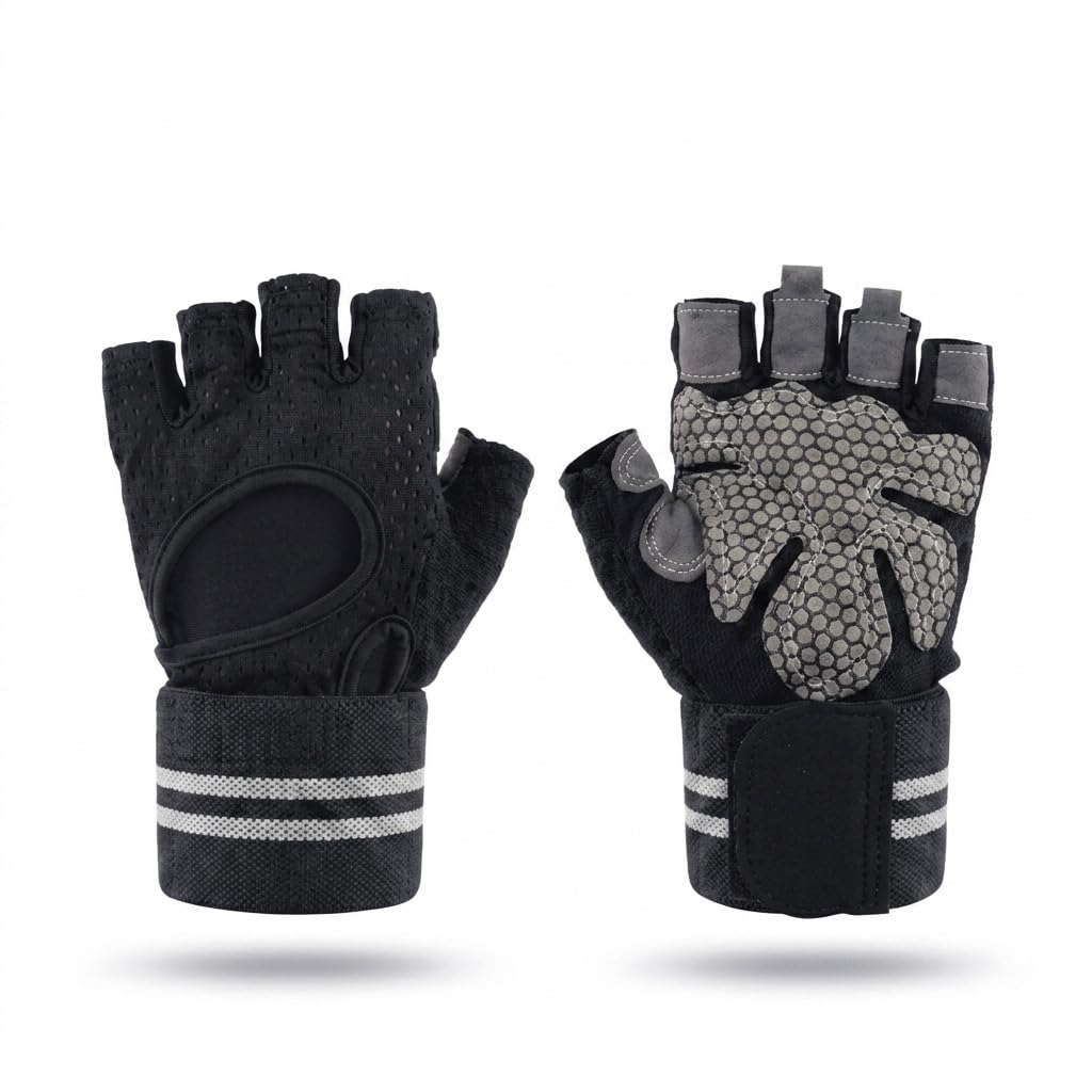 PROBEROS® Gym Gloves for Men & Women, Unisex Hand Gloves with 55mm Extended Wrist Wrap Support, Weight Lifting Gloves Anti-Slip Padded Palm Fingerless, for Powerlifting, Gym, Bike Riding, Training-M-image-26