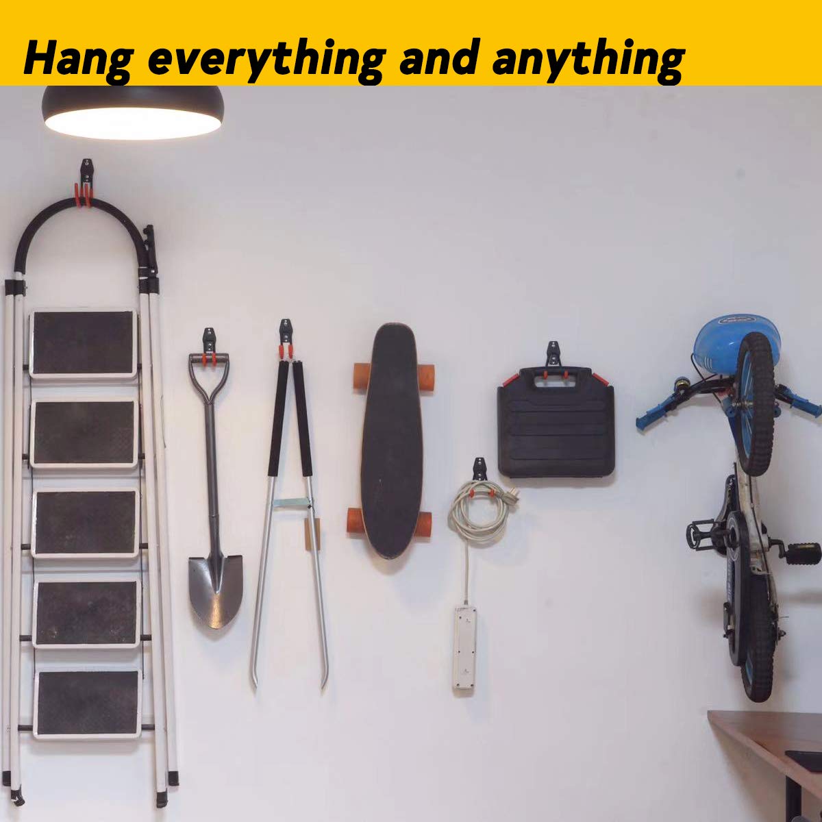 Lot De 10 Crochets De Rangement En Acier, Accroche Mural Pour Garage - Robustes Pour Organiser Les Outils Électriques, Les Échelles, Les Articles En Vrac, Les Vélos, Les Cordes, Etc, Orange