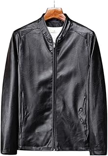 Jaqueta De Couro Da Motocicleta Casacos de couro sintético para homens clássico com gola alta casaco de motocicleta com zíper completo vintage manga longa ao ar livre outono inverno (Color : Black,