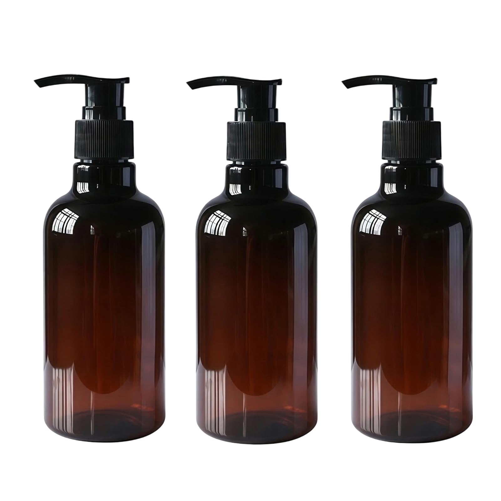 Upstore Brown 3Pcs 250Ml/8.5Oz Amber Pet Lotion Pump Bottles, Refillable Empty Soap Dispenser, Cosmetic Toiletry Storage Containers For Bathroom And Kitchen