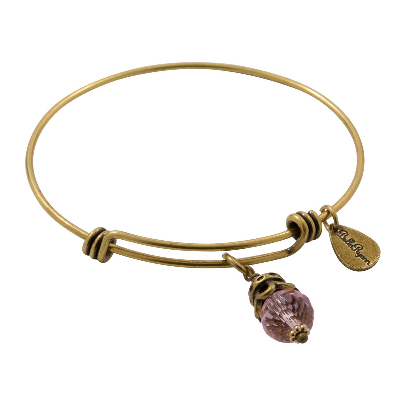 BellaRyann Adjustable Expandable Goldtone Wire Bangle Bracelet With Birth Crystal Charm - October