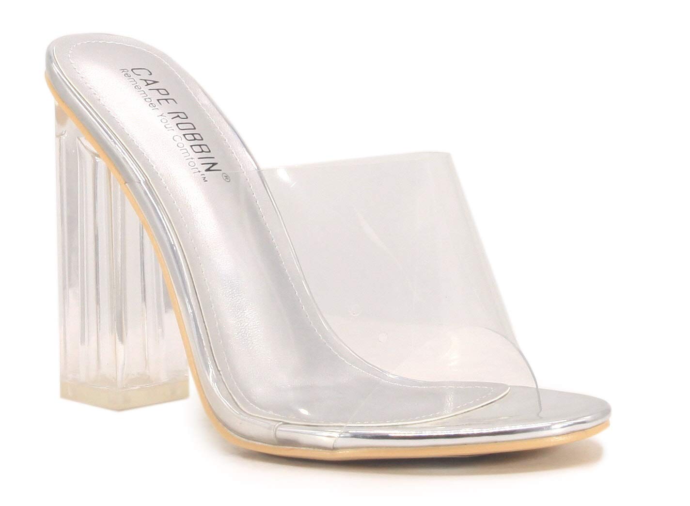 Cape Robbin Fusion Clear Chunky Block High Heels for Women, Transparent Booties for Women