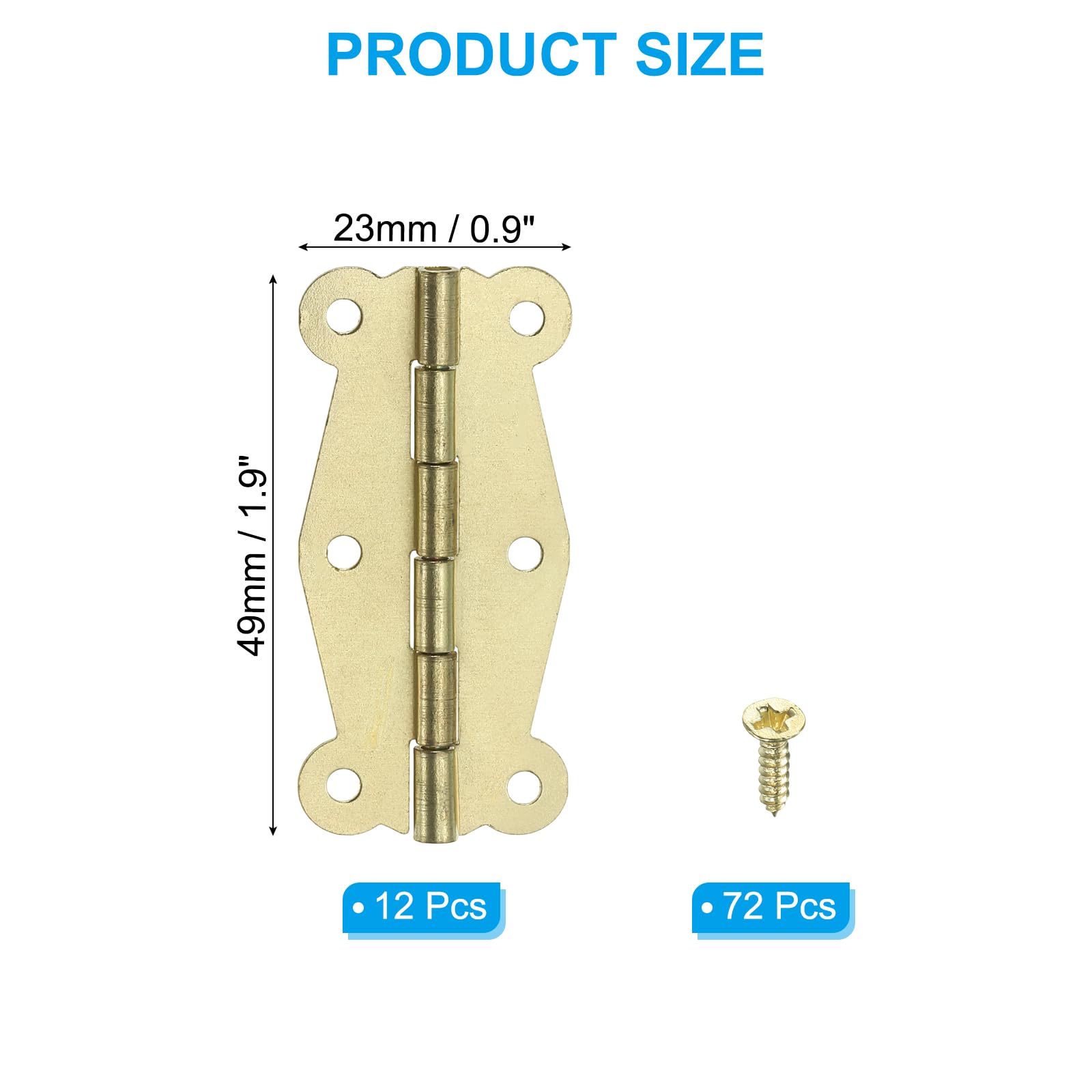 PATIKIL Small Vintage Box Hinges 2 Inch, 12 Pack 180-Degree Butterfly Decorative Hinges Jewelry Box Hardware with Screw for Cabinet Wooden Box Drawer Craft, Gold - Image 2