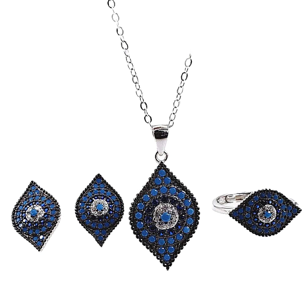 Moda S925 Sterling Silver Necklace Abertura Anillo Pendientes Joyería Conjunto De Mujeres Devil'S Eye Turquesa Azul Retro Clásico Encanto Creativo Regalo De Alta Gama