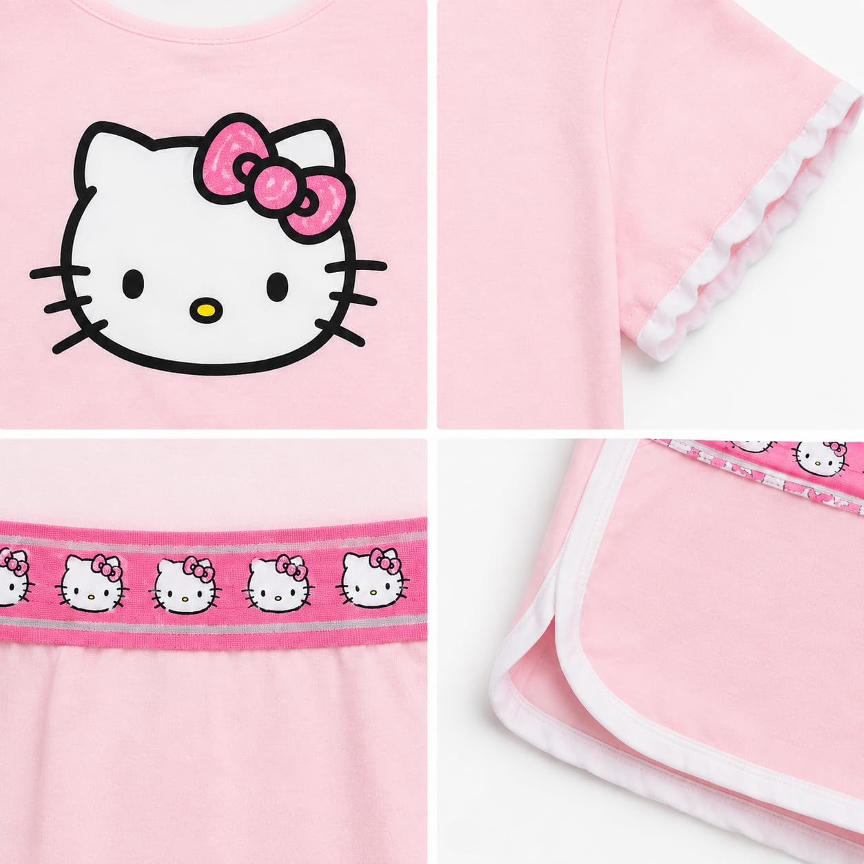 Hello Kitty Girls Short Set - 2 Piece Short Sleeve Hello Kitty Graphic Tee and Shorts Clothing Outfits (Sizes: 2T-12)