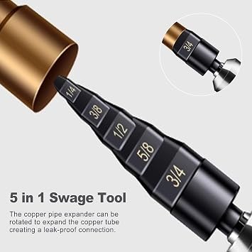 CoguZed 5-in-1 HVAC Swage Tool Kit Copper Pipe Expander Drill Bit Set for Swaging, Bending, AC Refrigeration Repair Includes 5 Essential Functions