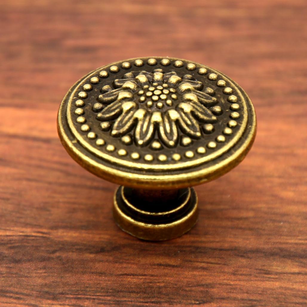 LXZ 6 PCs Vintage Antique Brass Knobs Handles – Cabinet Knobs Pulls Handles with Distressed Antique Brass Finish - Diameter 1.2" (31 mm) & Height 1" (25 mm)