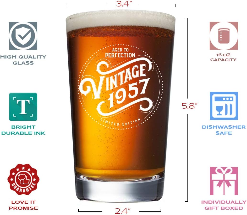 Best Cyber Deals 🔥 65th Birthday Gifts for Men Women - 1957 Vintage 16 oz Beer Pint Glass - 65 Year Old Gifts - Funny Gag 65th Birthday Gifts Ideas Decorations for Men Dad Mom Husband Wife Turning 65