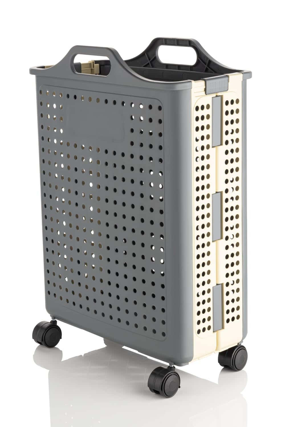 Foldable Laundry Basket on Wheels with Handles, Grey 30ML | Rolling Caster Wheels, Ventilated Design, Collapsible Storage, Dual Carry Handles, Laundry Room Organiser-image-28