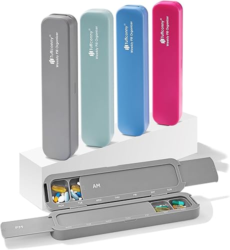 Tuffconny Organizador semanal de píldoras, organizador de medicamentos de viaje, pastilleros y organizador 2 veces al día, 7 días bonito pastillero,