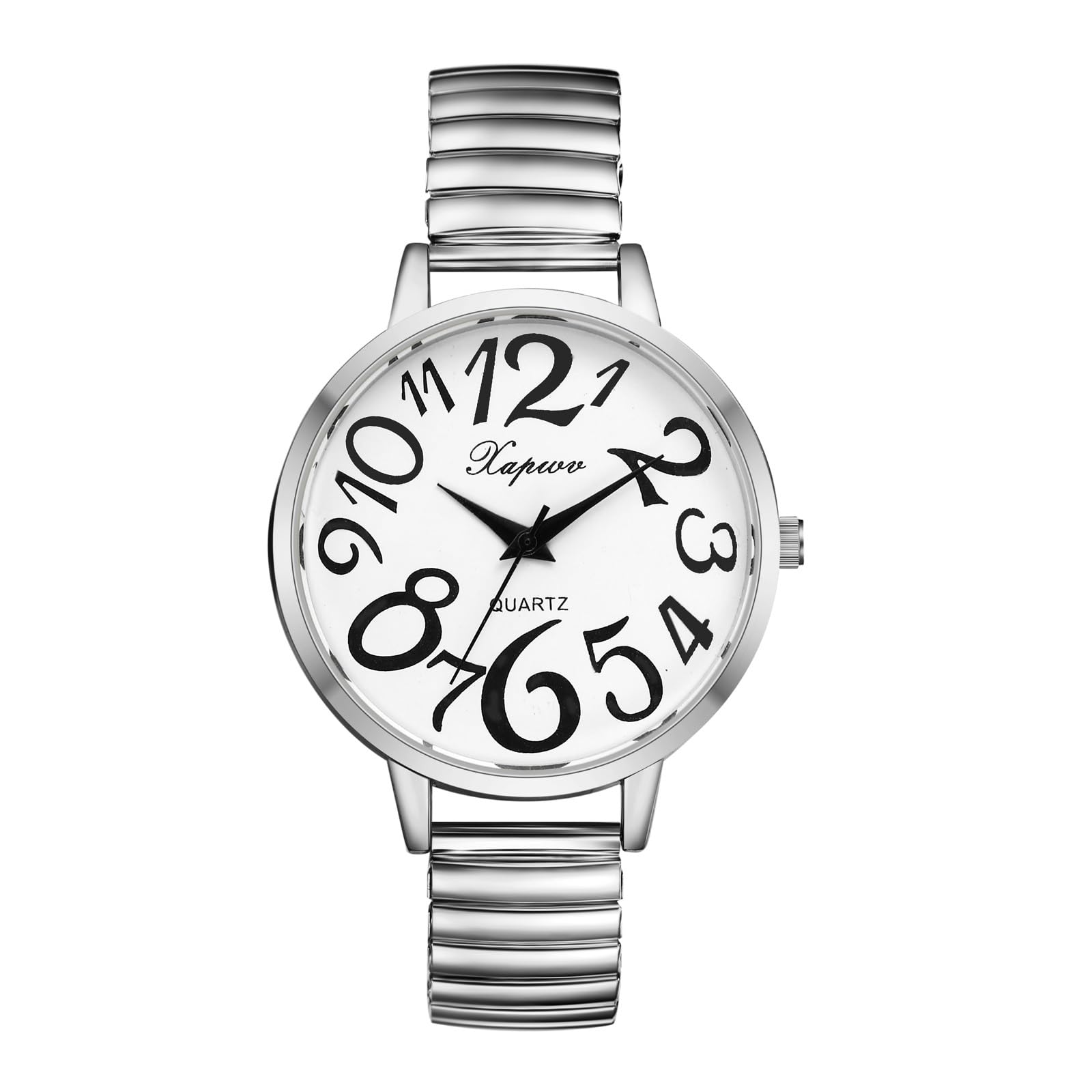 Silverora Damenuhr Elastisch Uhr Damen- Groß Schwarz Zifferblatt Analoge Quarz Uhren mit Elastische Band Klare Leicht lesbare Armbanduhr mit Arabische Zahlenskala Geschenke für Frauen Ältere