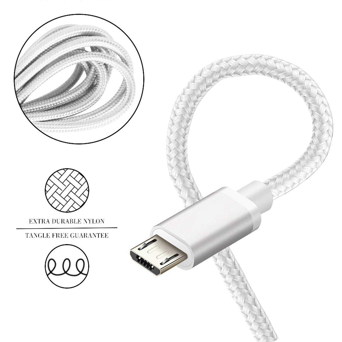 3 Pack Micro USB Cable 3FT - Nylon Braided Fast Charging Cord For Android, Galaxy, Kindle, Tablets