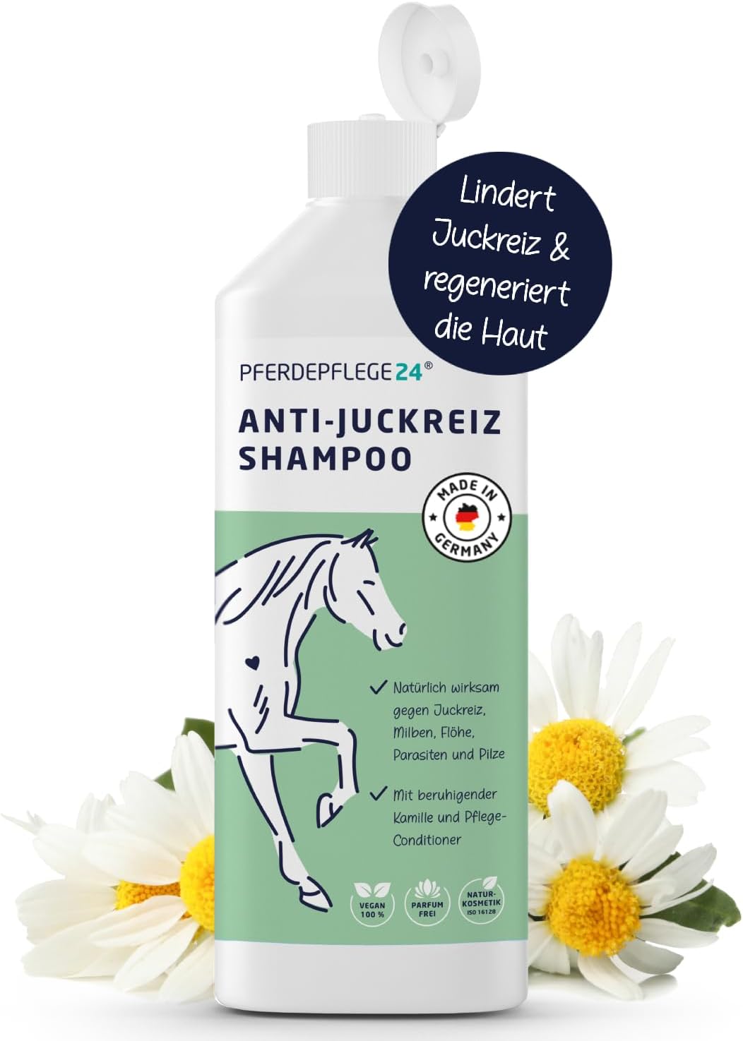 PFERDEPFLEGE24 Pferdeshampoo Anti Juckreiz 500 ml – Juckreiz lindern & Haut regenerieren – Natürliches Pferdeshampoo gegen Juckreiz, Milben, Pilze, Flöhe & Parasiten PFERDEPFLEGE24 Pferdeshampoo Anti Juckreiz 500 ml – Juckreiz lindern & Haut regenerieren – Natürliches Pferdeshampoo gegen Juckreiz, Milben, Pilze, Flöhe & Parasiten