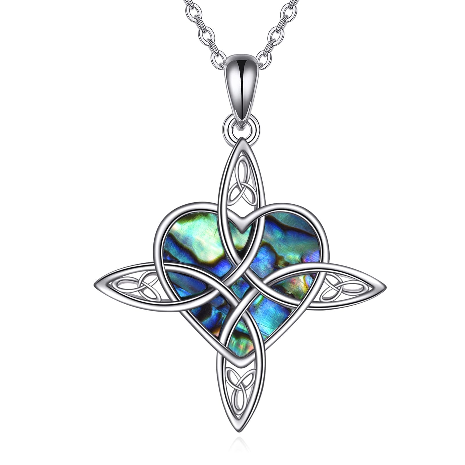 Triple Luna Celta para Mujer, Colgante de corazón con Nudo de Plata de Ley, Concha de abulón, Ankh CROS, Regalos de cumpleaños de Navidad para niñas