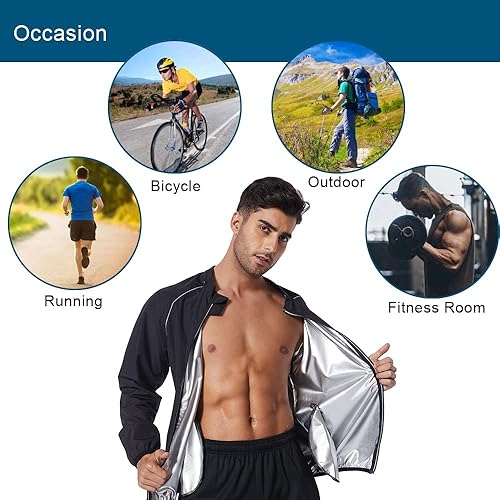 Miniatura 6 de LAZAWG Sauna Jacket for Men Zipper Sweat Sauna Top Long Sleeve Suit Gym Workout Jacket
