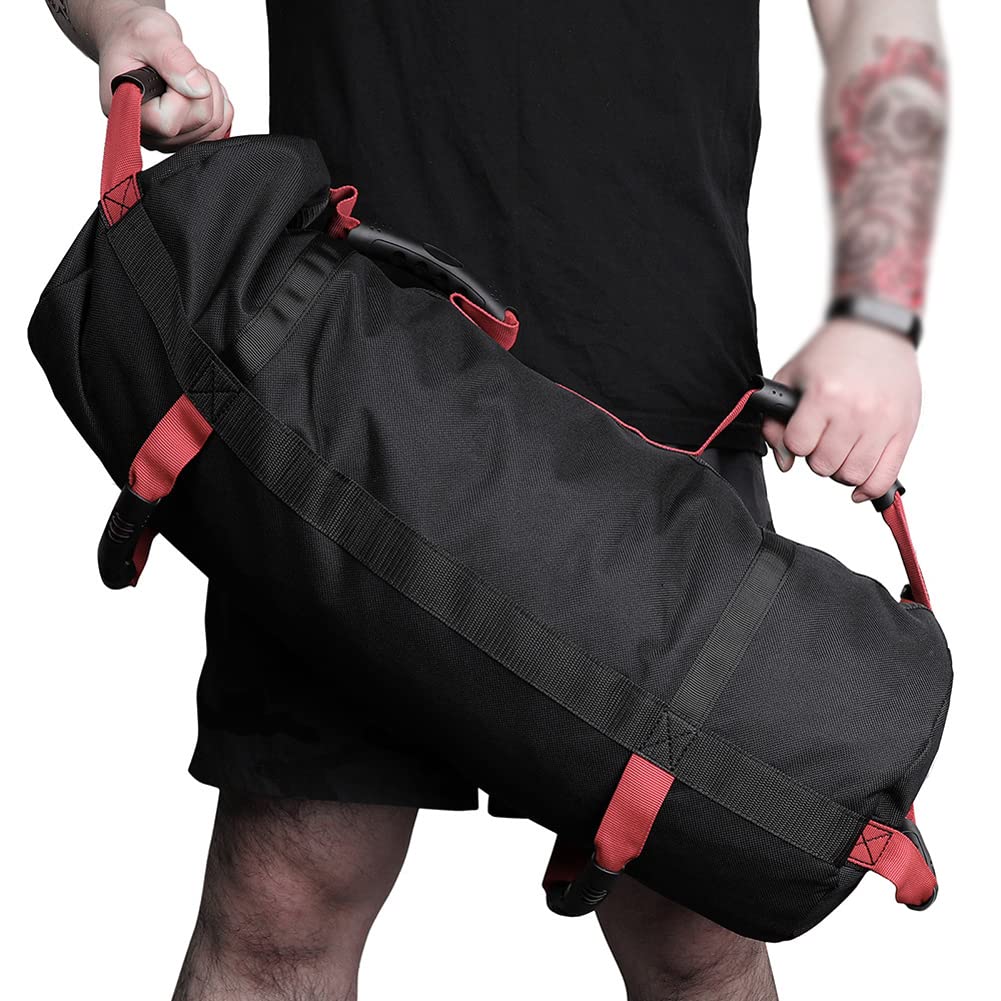 Saco de arena para fitness de 8 a 48 lbs con 6 asas y cremallera para entrenamiento de fuerza