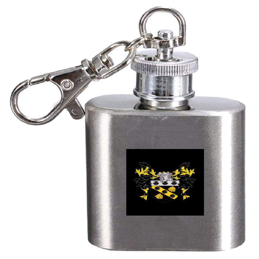 Flasque avec blason Milburn en acier gravé pour spiritueux
