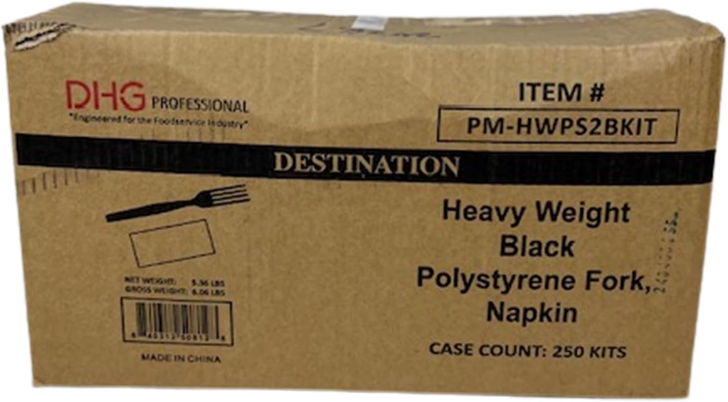 Disposable Heavy Duty Black Plastic Fork Kit - 6.0g Fork, 13"x16" 2-Ply White Napkin, Individually Wrapped - To-Go Utensil Set, 250 Pieces