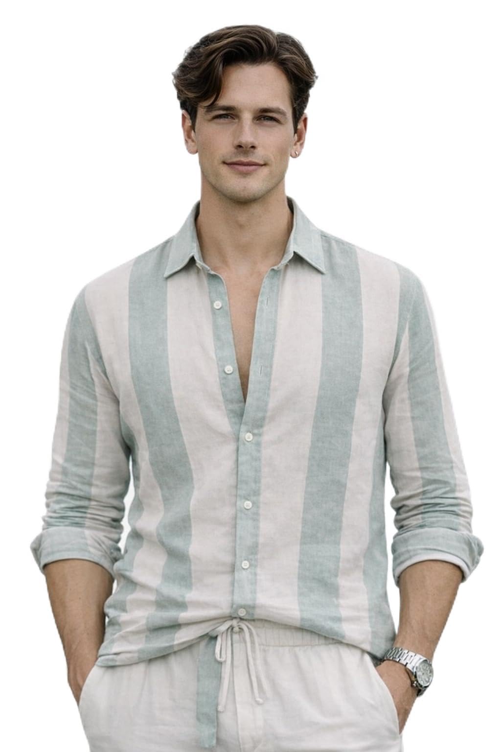 Green Solid Self Design Opaque Party Men's Shirt-image-0