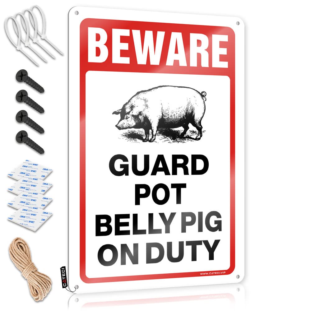 Ztbbdnqha Men's One Color Metal Tin Signs Funny Beware! Guard Pot Belly Pig On Duty Tin Sign Bro Cave Sign Funny Decor For Bar(30X40cm)
