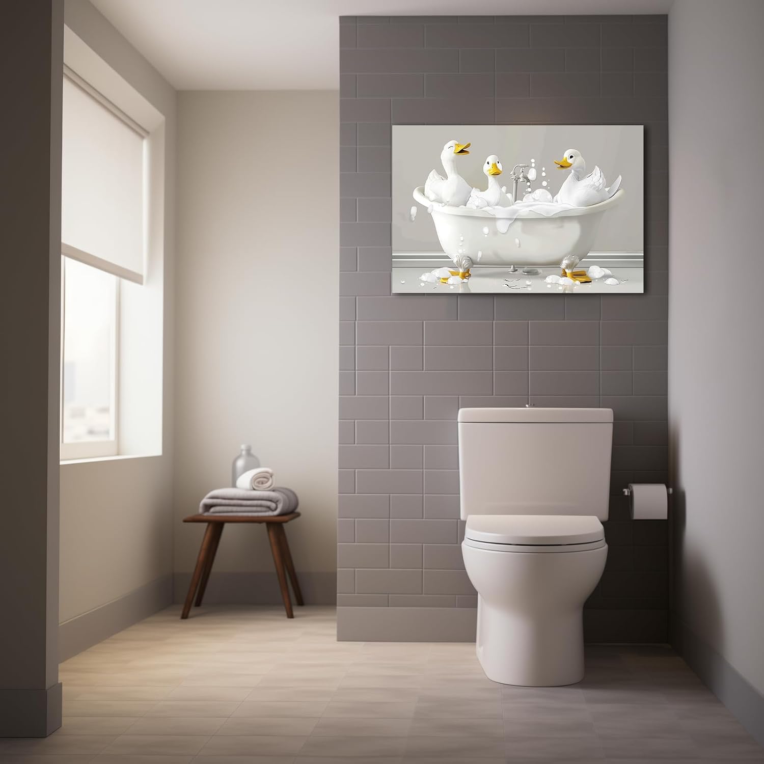 TIEHAOMAI Duck Canvas Wall Art Bathroom Animals Painting Prints Cute Animal Pictures Duck in Bathtub Posters for Kids Bedroom Decor（Animal-1,16x24inch (40x60cm)