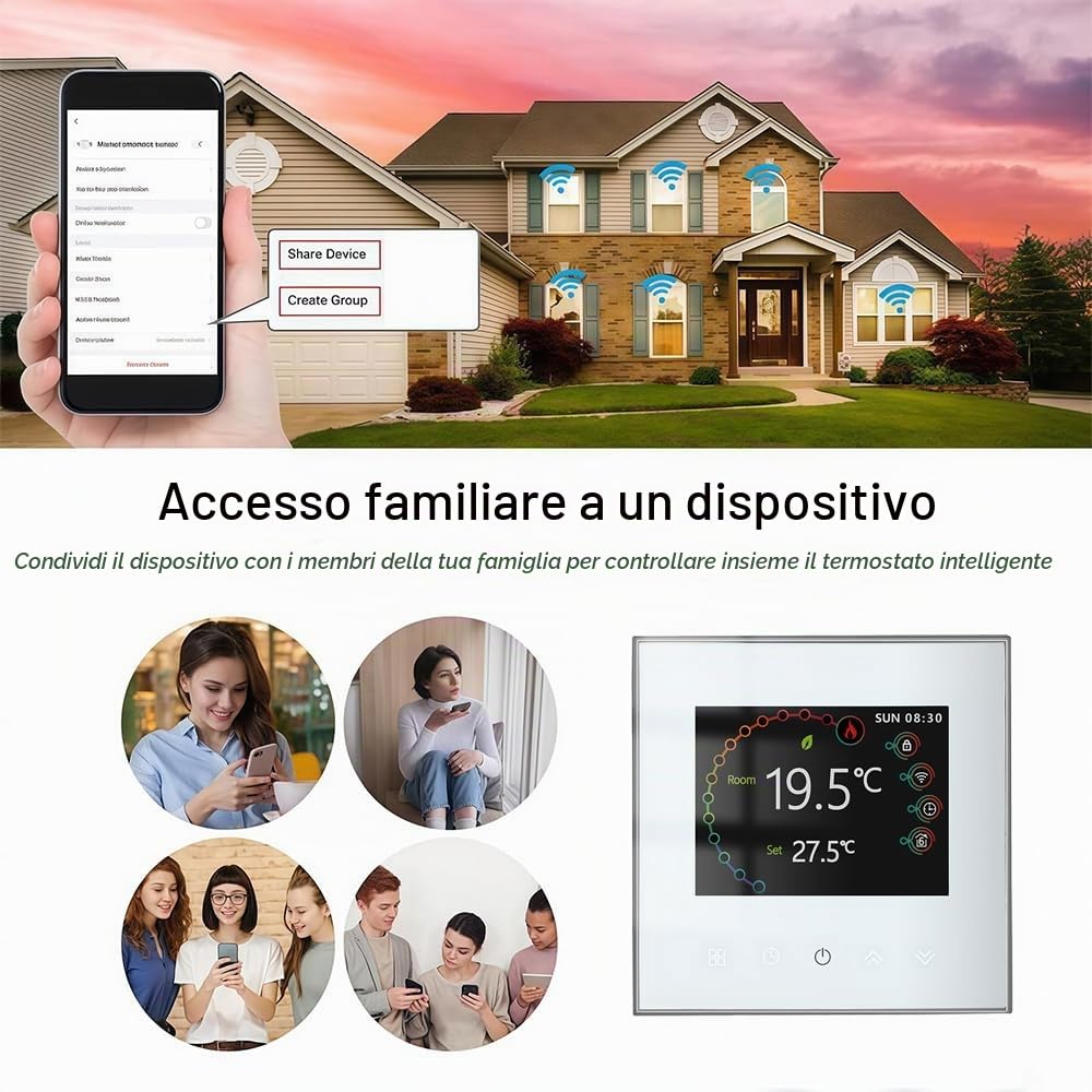 Wi-Fi Thermostat - Serie 2002 Termostato Programmabile | Touchscreen per Riscaldamento ad Acqua/Elettricità/Caldaia Compatibile con Alexa, Google Home e IFTTT