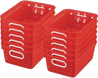 Really Good Stuff Medium Plastic Book Baskets, 11" x 7.5" x 4.5", 12-Pack | Red, Versatile Storage Solution for Classroom, Home, & Office, Storage, Multi-Purpose