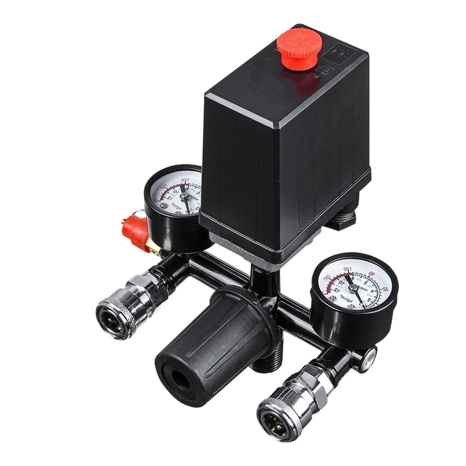 Mklhavb One Color 220V 4 Port Air Compressor Pressure Switch Manifold Regulator Aluminum Alloy Safety Pressure Valve All Black Bracket